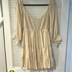 Tan and white checkered sundress